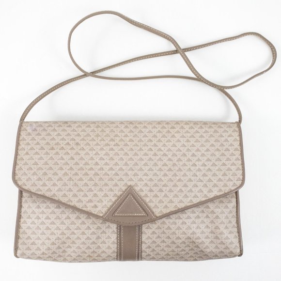 Vintage 80s Coated Canvas Leather Crossbody Bag - Picture 1 of 13